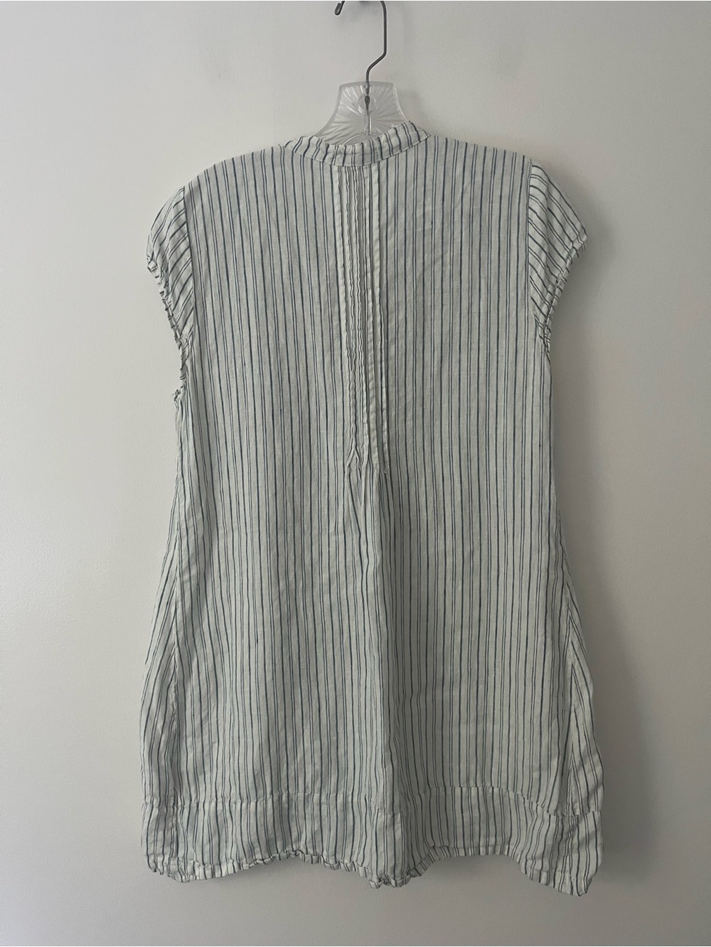 CP Shades Regina 100% Linen Tunic Top Cap Sleeve Blue Stripe Coastal Beach S - Picture 3 of 8